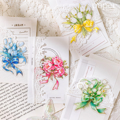 20 Pcs Gilding Bouquet Bow Series PET Stickers