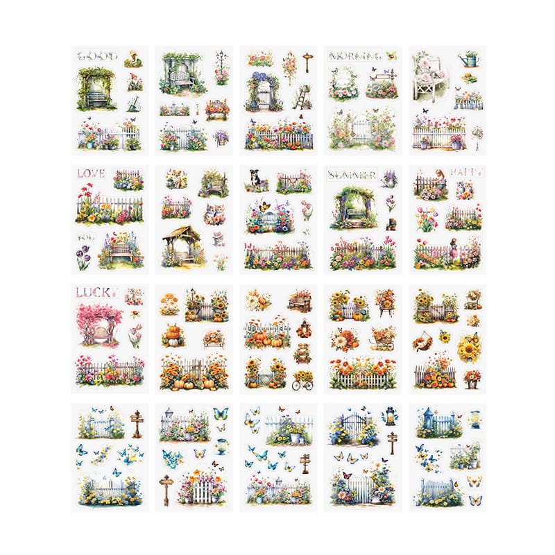 20 Blatt vorgeschnittenes PET-Stickerbuch / Secret Garden