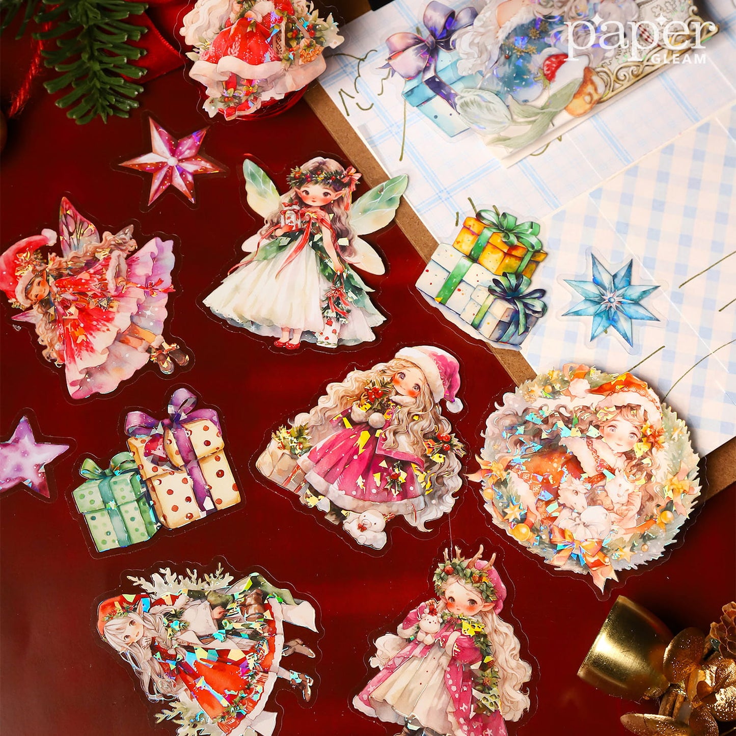 15 Pcs Fairy of Christmas Stamping PET Stickers