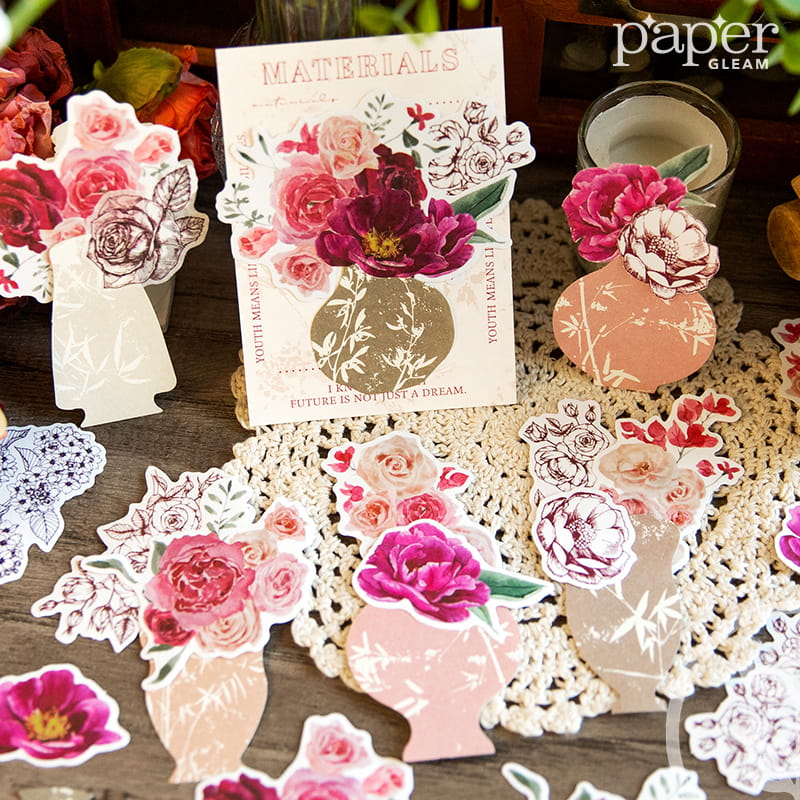 Vintage Floral&Vase Material Paper Pack (25 Pcs)