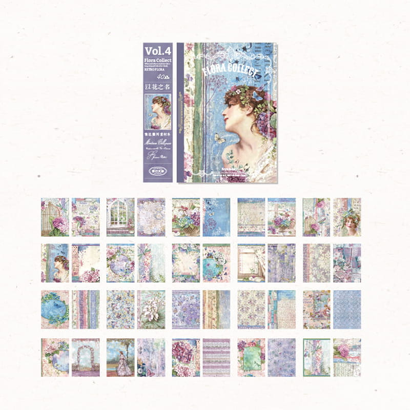 40 Stück Vintage Floral Collection Deko-Material Papierbuch 
