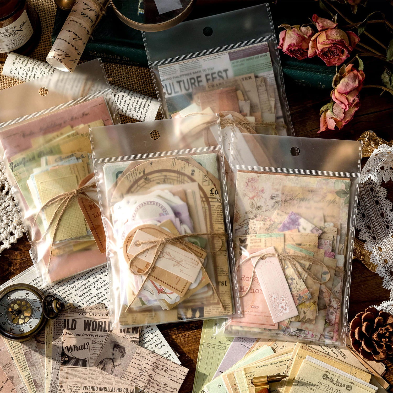 100 PCS Memory Post Office Vintage Scrapbook Paper Pack