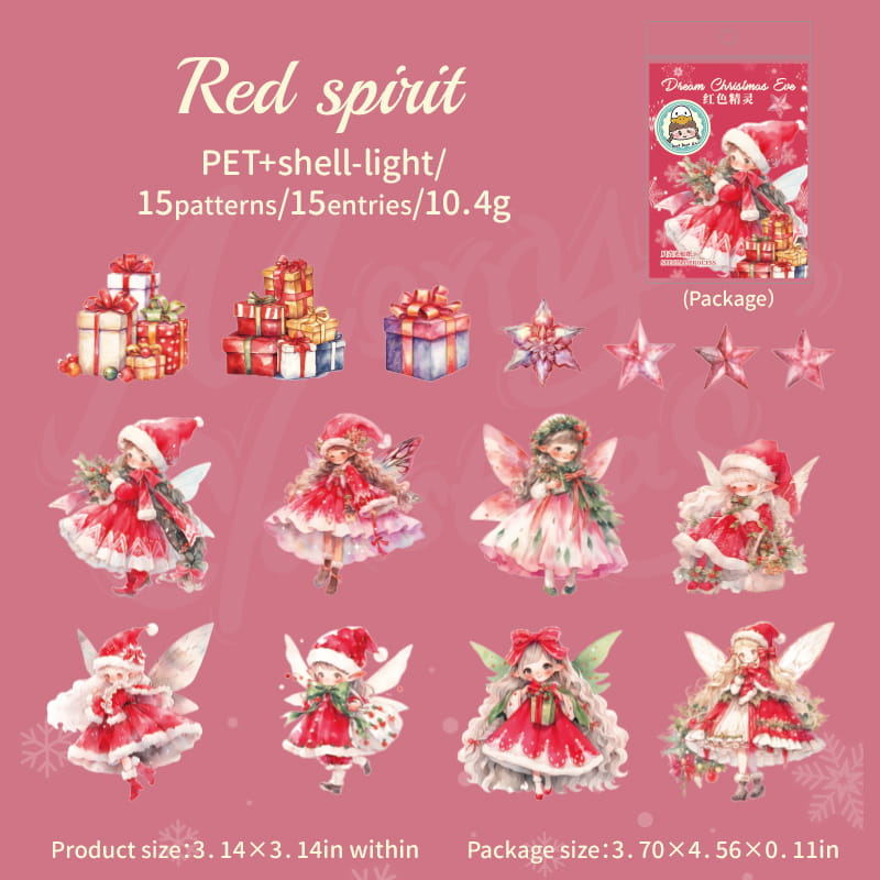 15 Pcs Fairy of Christmas Stamping PET Stickers