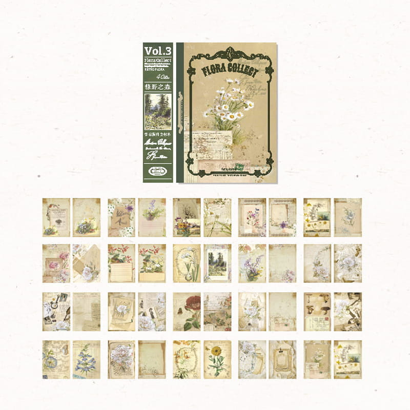 40 Stück Vintage Floral Collection Deko-Material Papierbuch 