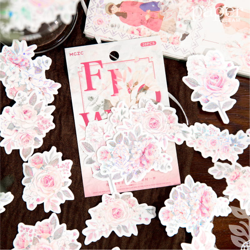 Laser Silver Foil Floral Theme Washi Stickers (20 Pcs)