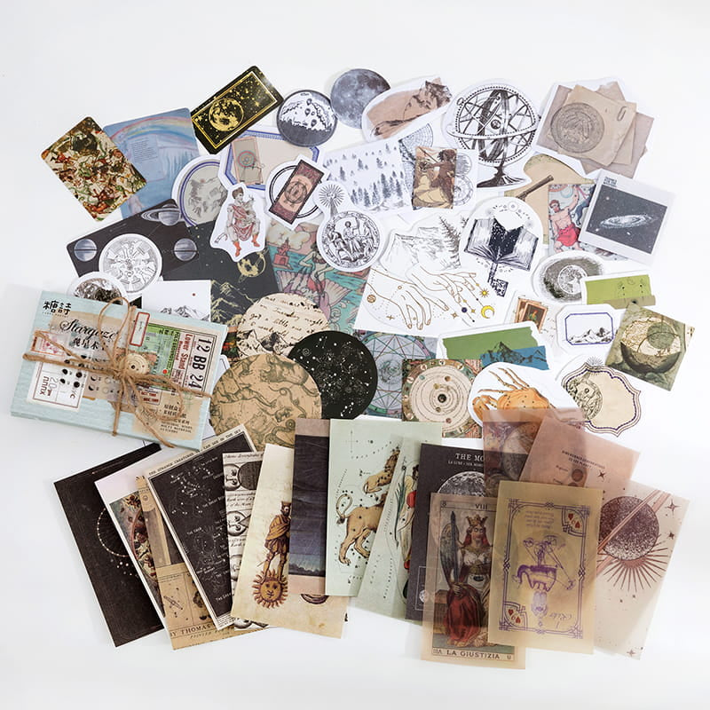 60 Stück Aufkleberpaket aus verschiedenen Materialien in einer Box