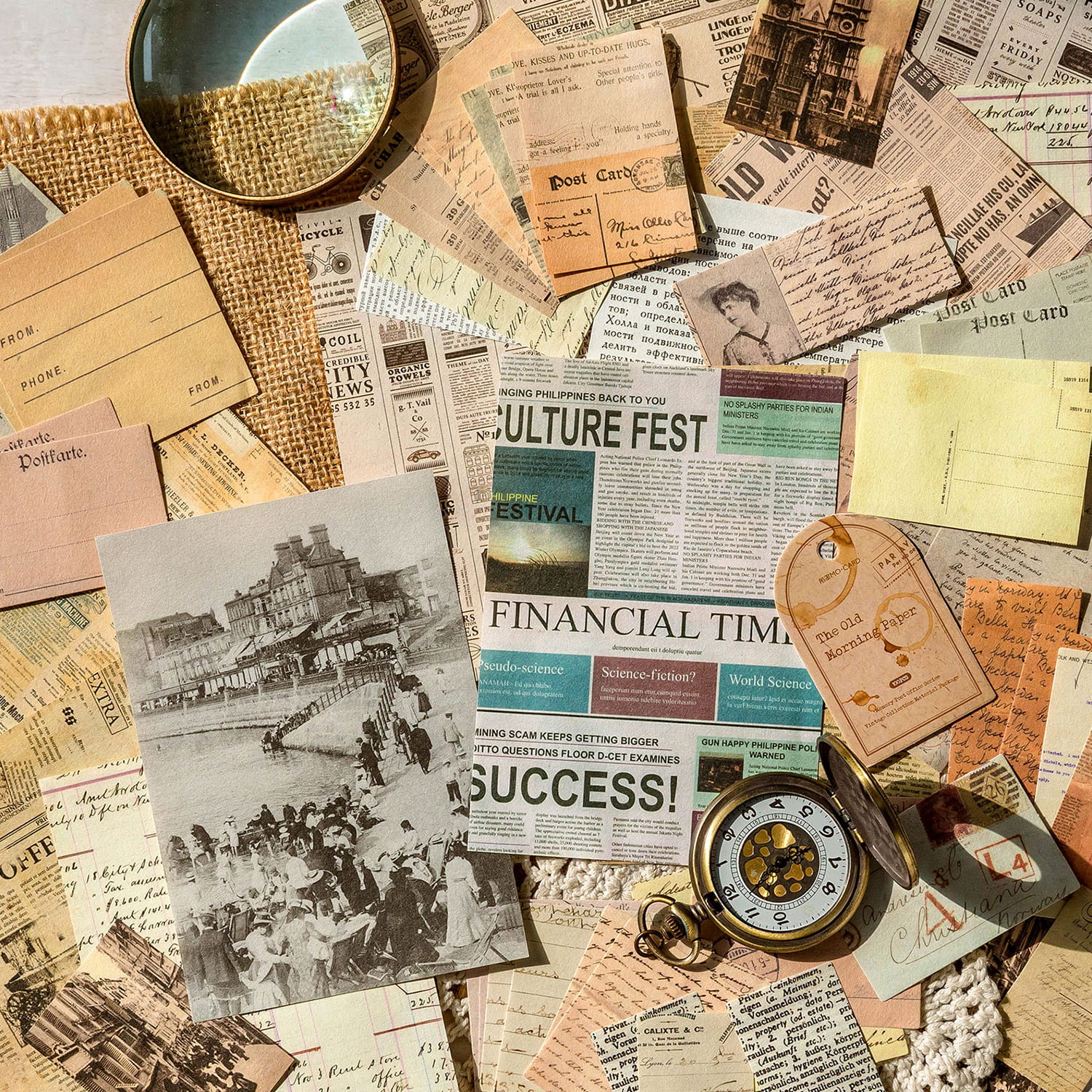 100 PCS Memory Post Office Vintage Scrapbook Paper Pack