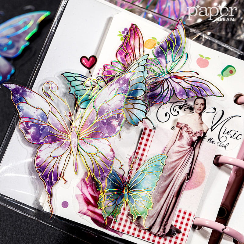 Lot de 20 autocollants PET à tamponner « Papillon's Dream »