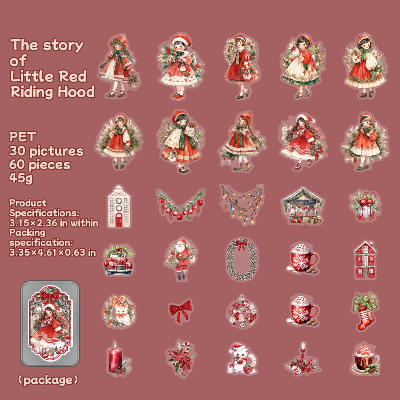 60 Pcs Christmas Theme PET Stickers with Tin Box