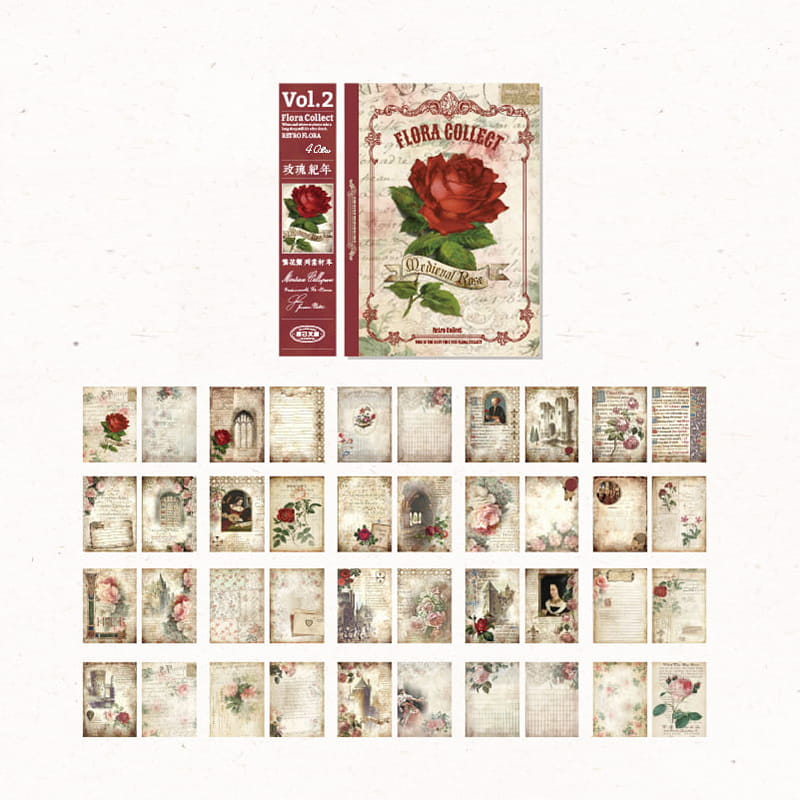 40 Pcs Vintage Floral Collection Deco Material Paper Book