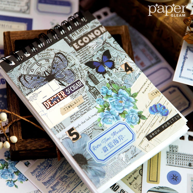 Livre d'autocollants prédécoupés en papier Washi de 50 feuilles d'époque vintage