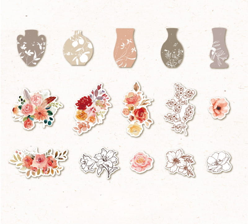 Vintage Floral&Vase Material Paper Pack (25 Pcs)