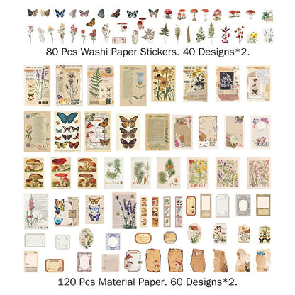 200 Pcs Vintage Sticker Deco Paper Pack