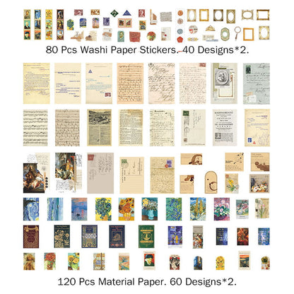 200 Pcs Vintage Sticker Deco Paper Pack