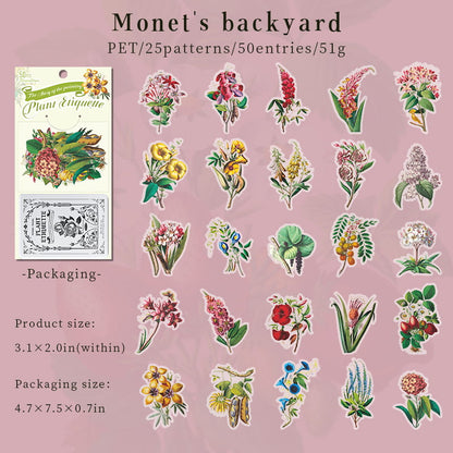 50 Pcs Botanical Theme PET Stickers with Tin Box