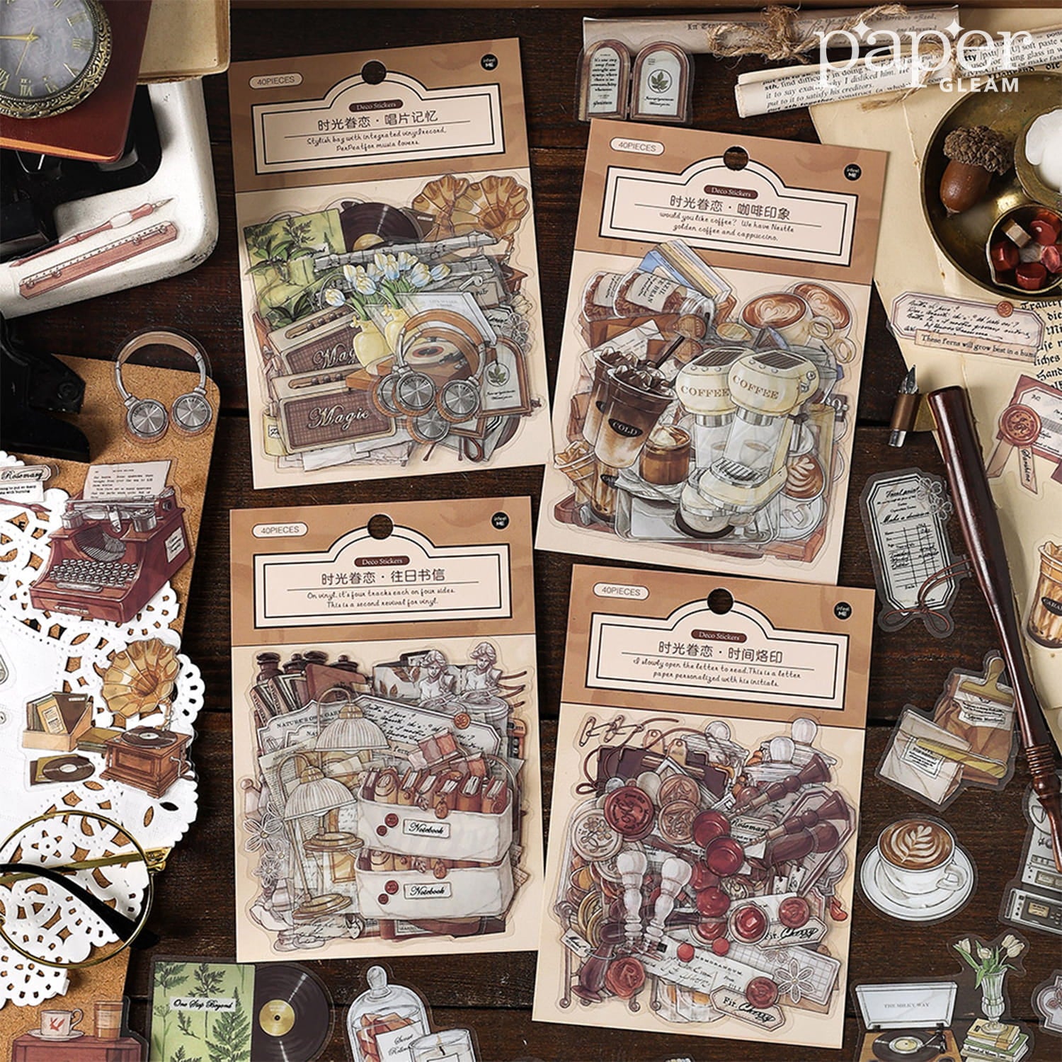 40 Stück Vintage Objects Deko PET Sticker Pack 