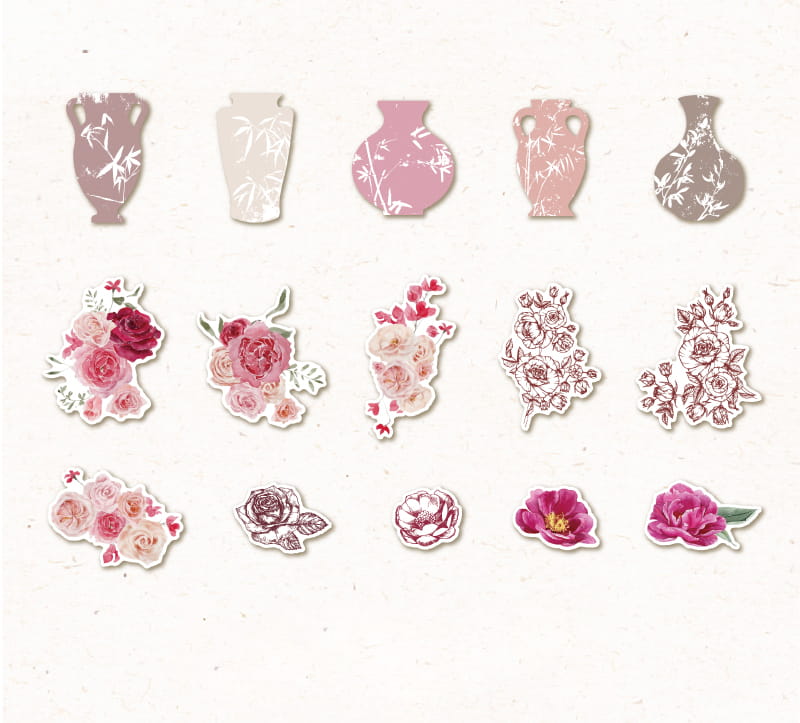 Vintage Floral&Vase Material Paper Pack (25 Pcs)