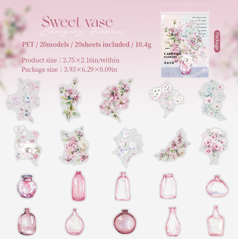 Vasen &amp; Zweige PET-Aufkleber (20 Stück)
