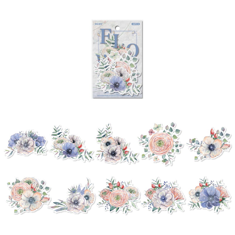 Laser Silver Foil Floral Theme Washi Stickers (20 Pcs)