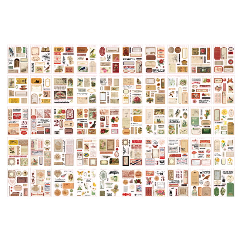 50 Blatt vorgeschnittenes Washi-Papier-Aufkleberbuch im Vintage-Stil