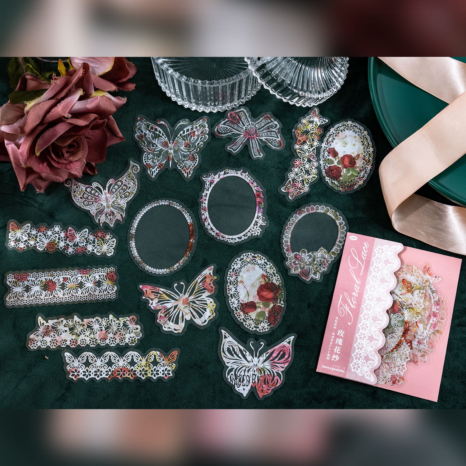 Hohle PET-Aufkleber der Lace-Serie (30 Stück)
