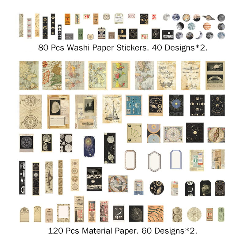 200 Pcs Vintage Sticker Deco Paper Pack