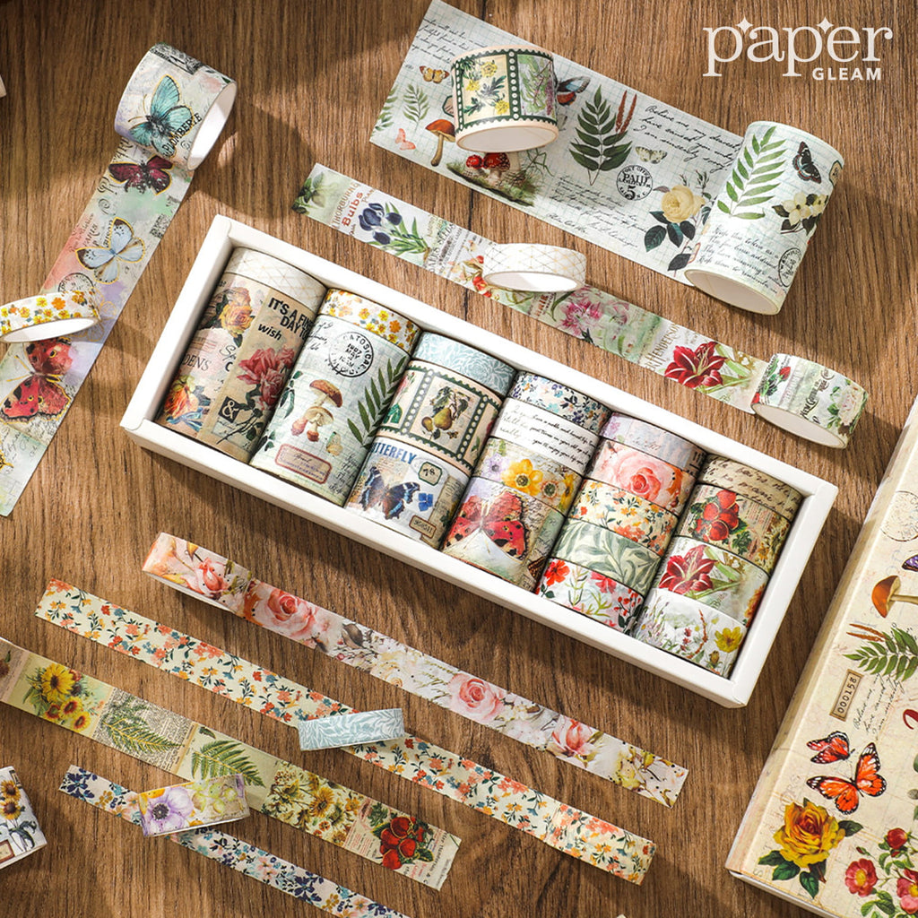 Vintage Plant & Christmas Washi Tape Set (20 Rolls)
