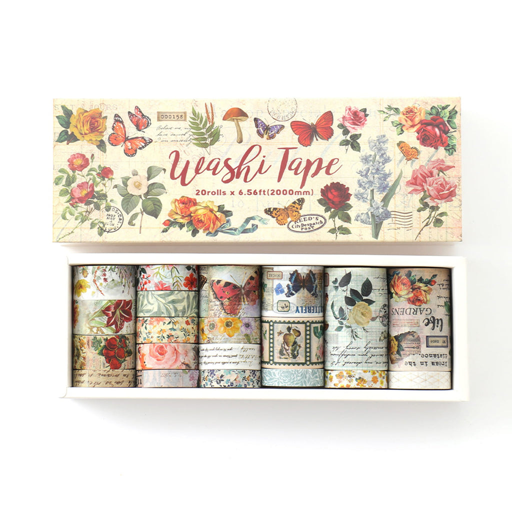 Vintage Plant & Christmas Washi Tape Set (20 Rolls)