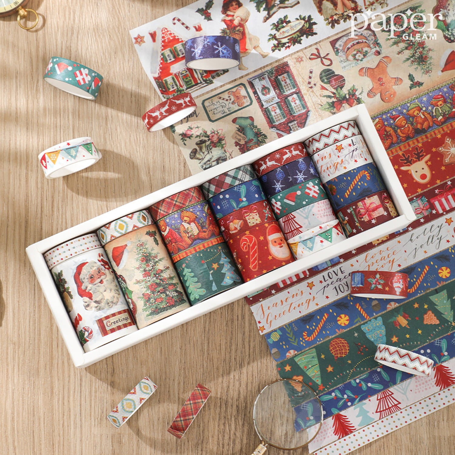 Vintage Plant & Christmas Washi Tape Set (20 Rolls)
