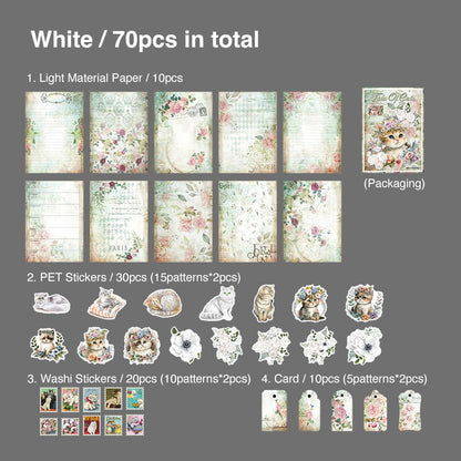 70 Pcs Cat Theme Multi  Material Paper Sticker Pack