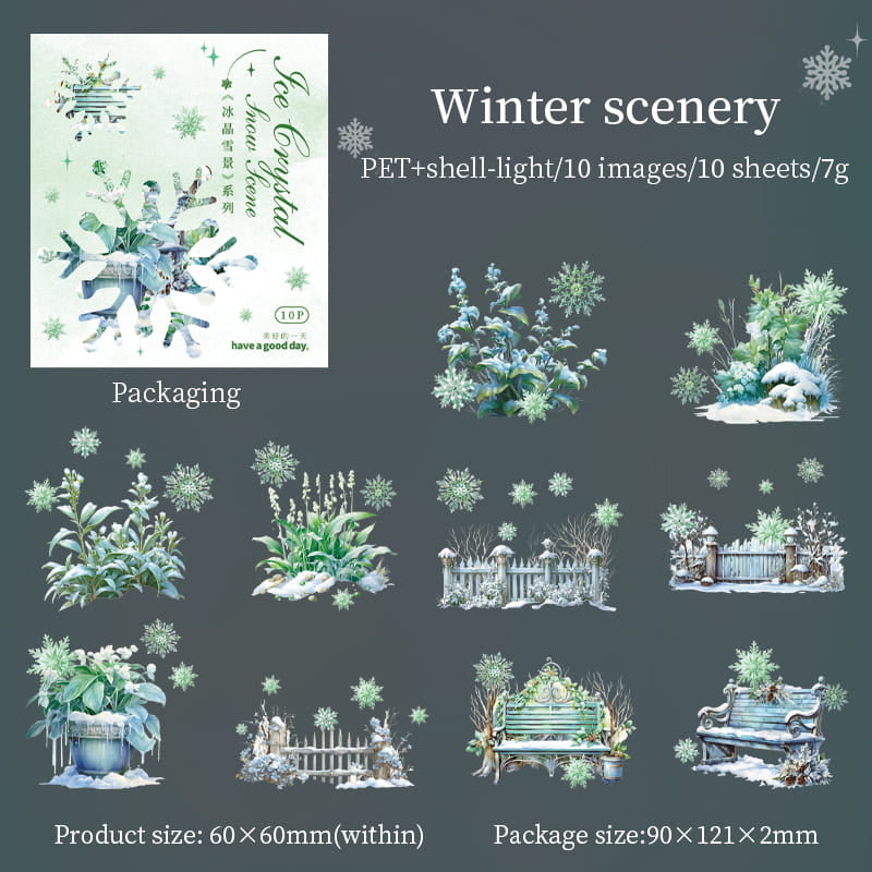 10 Pcs Winter Theme PET Sticker Pack