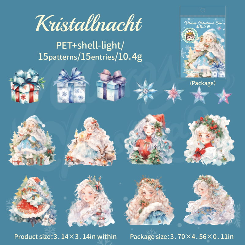 15 Pcs Fairy of Christmas Stamping PET Stickers