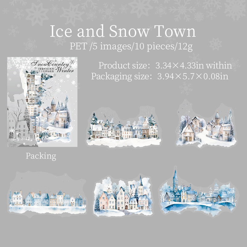 10 Stück Winterszenen-PET-Aufkleberpaket