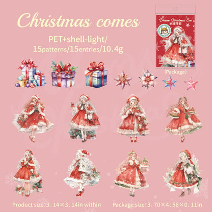 15 Pcs Fairy of Christmas Stamping PET Stickers