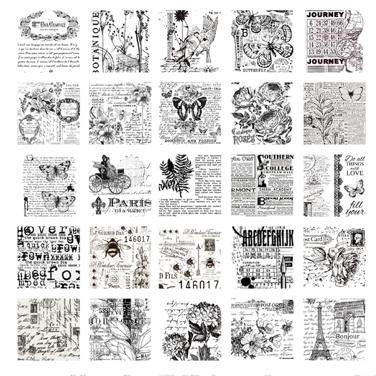 Boîte de 100 feuilles de papier texturé vintage carrées