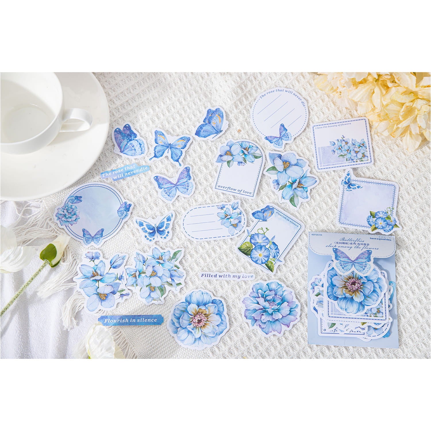 Lot de 40 autocollants décoratifs pour journal intime, motifs floraux et papillons