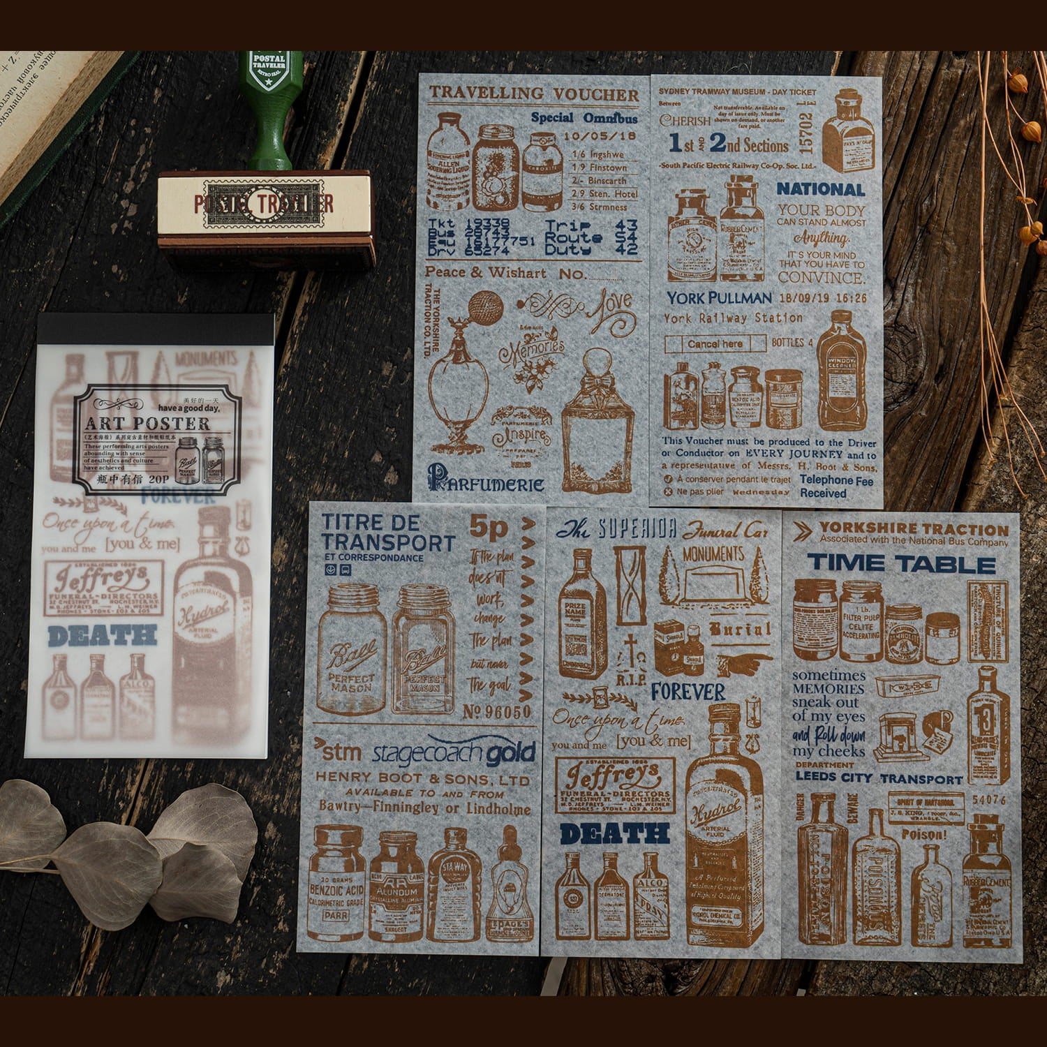 Livre d'autocollants en papier Washi pour affiches d'art vintage, 20 feuilles