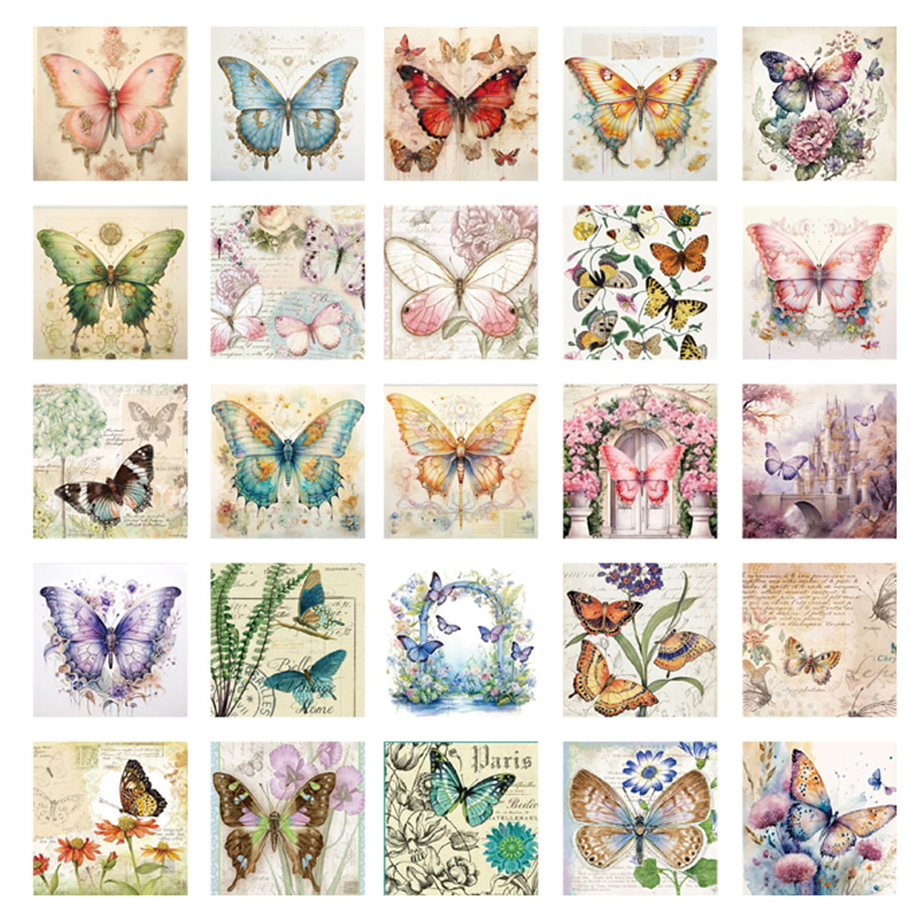 Boîte de 100 feuilles de papier texturé vintage carrées