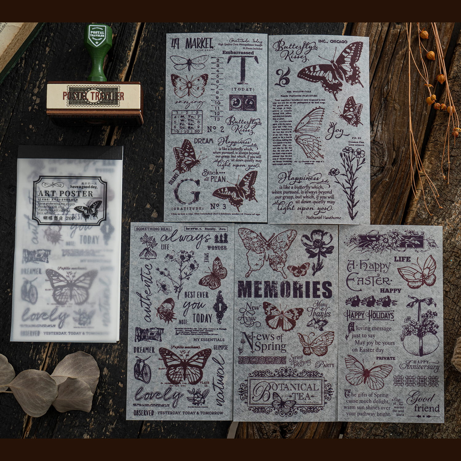 Livre d'autocollants en papier Washi pour affiches d'art vintage, 20 feuilles