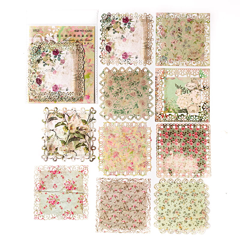 Lot de 10 feuilles de papier décoratif ajouré en dentelle vintage 