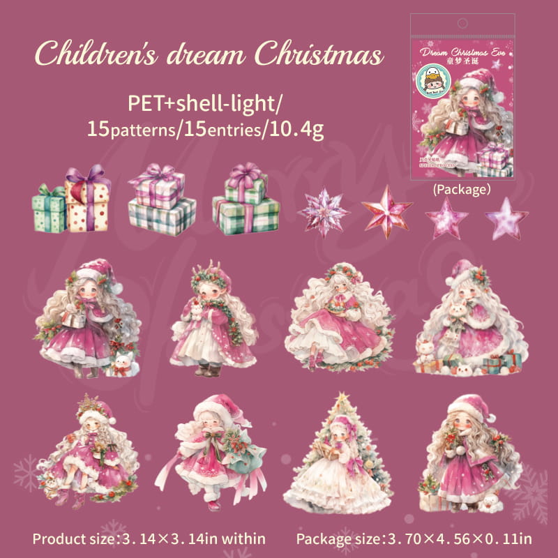 15 Pcs Fairy of Christmas Stamping PET Stickers