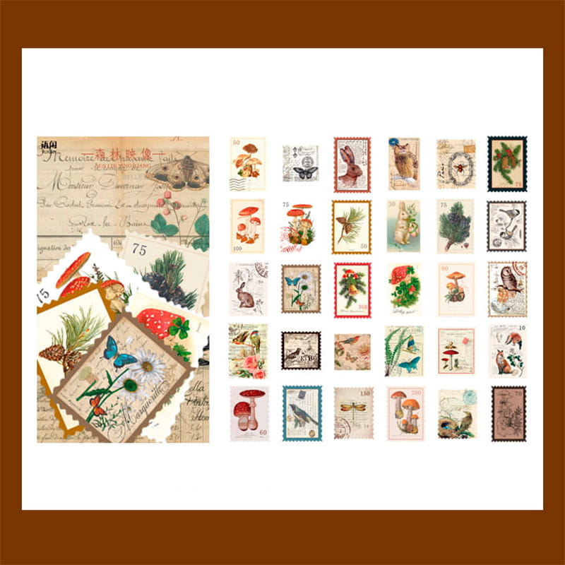 60 Pcs Vintage Stamp Washi Paper Sticker Pack