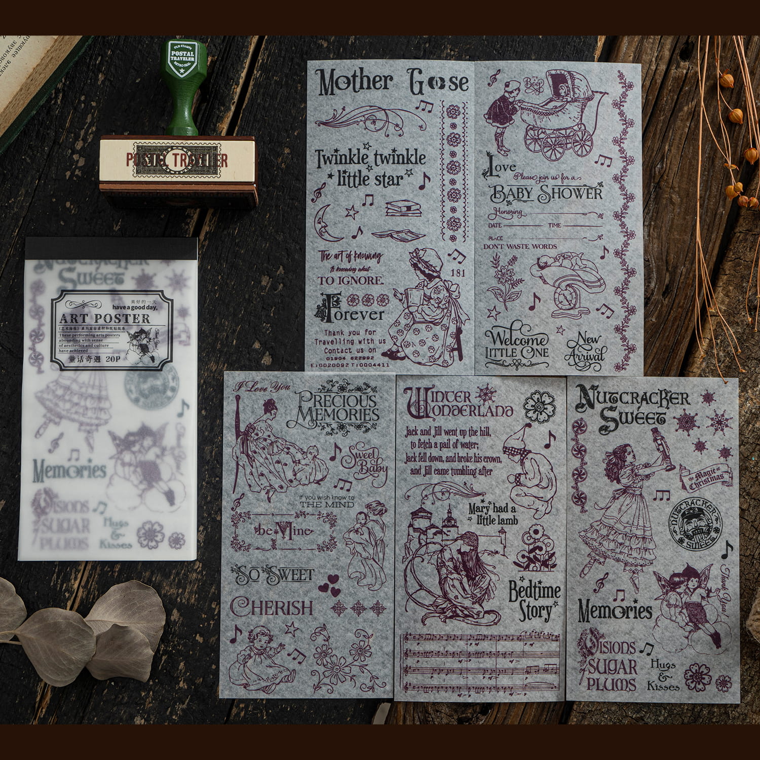 Livre d'autocollants en papier Washi pour affiches d'art vintage, 20 feuilles
