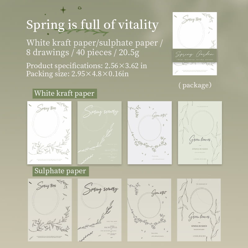 40 Pcs Spring Garden White Kraft & Vellum Tearable Notepad