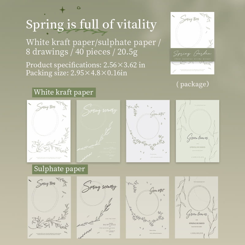 40 Stück Spring Garden White Kraft &amp; Vellum Abreißbarer Notizblock