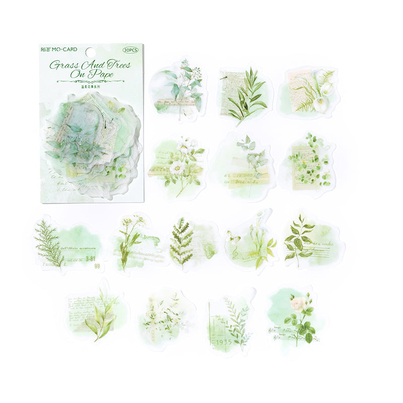 30 Pcs Watercolor Floral Vellum Sticker Pack