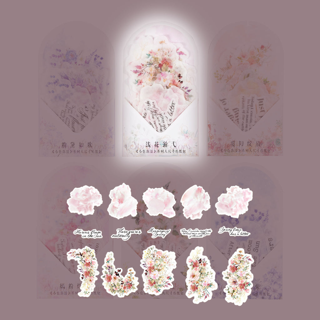 Lot de 15 autocollants en papier Washi motif floral fantaisie (grand format)