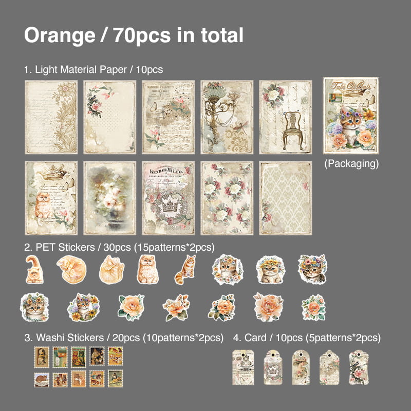 Lot de 70 autocollants en papier multi-matériaux sur le thème des chats