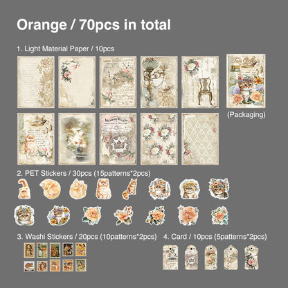 70 Pcs Cat Theme Multi  Material Paper Sticker Pack