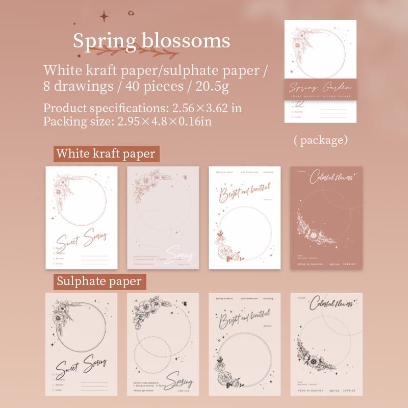 40 Pcs Spring Garden White Kraft & Vellum Tearable Notepad